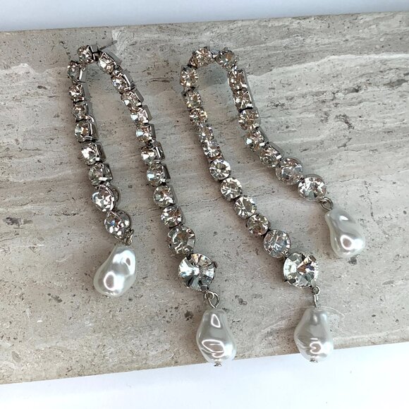 New ~ Zara Rhinestone & Pearl Dangle Earrings - Picture 6 of 9